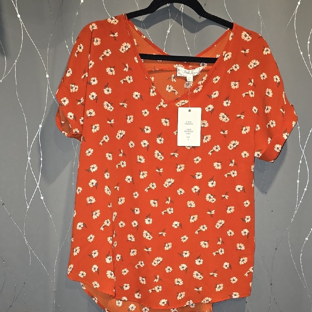 Pink Rose Orange Boxy Short Sleeve Blouse